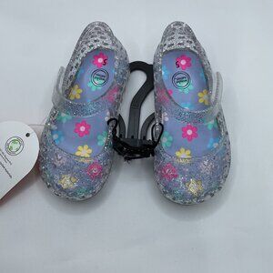 Girls Clear Glitter Jelly Shoes With Floral Insole Size 5 baby